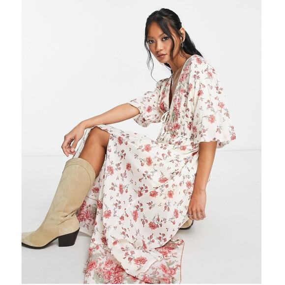 Free People Lysette Maxi Dress in Tea Combo Large Bohemian Gypsy Indian Cotton - Picture 8 of 16